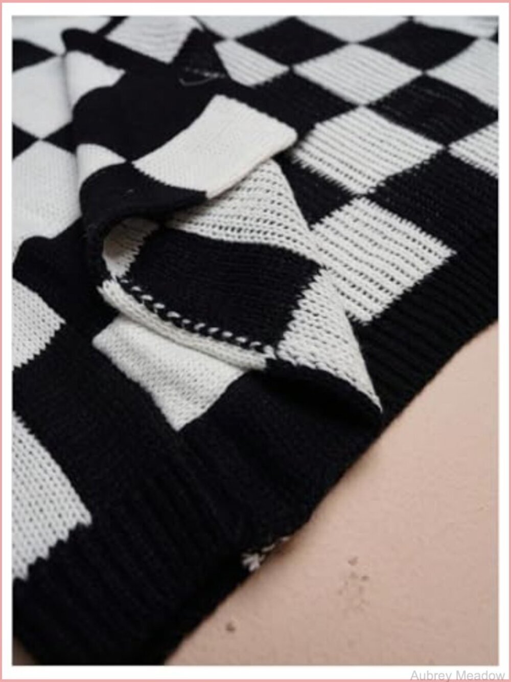 Plus Size Checkered Cardigan Open Front Knit Long Sleeve Sweater - Picture 6 of 6